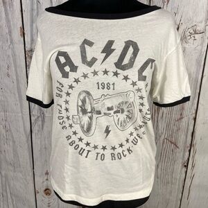 AC/DC Graphic T-Shirt in White and Black Medium